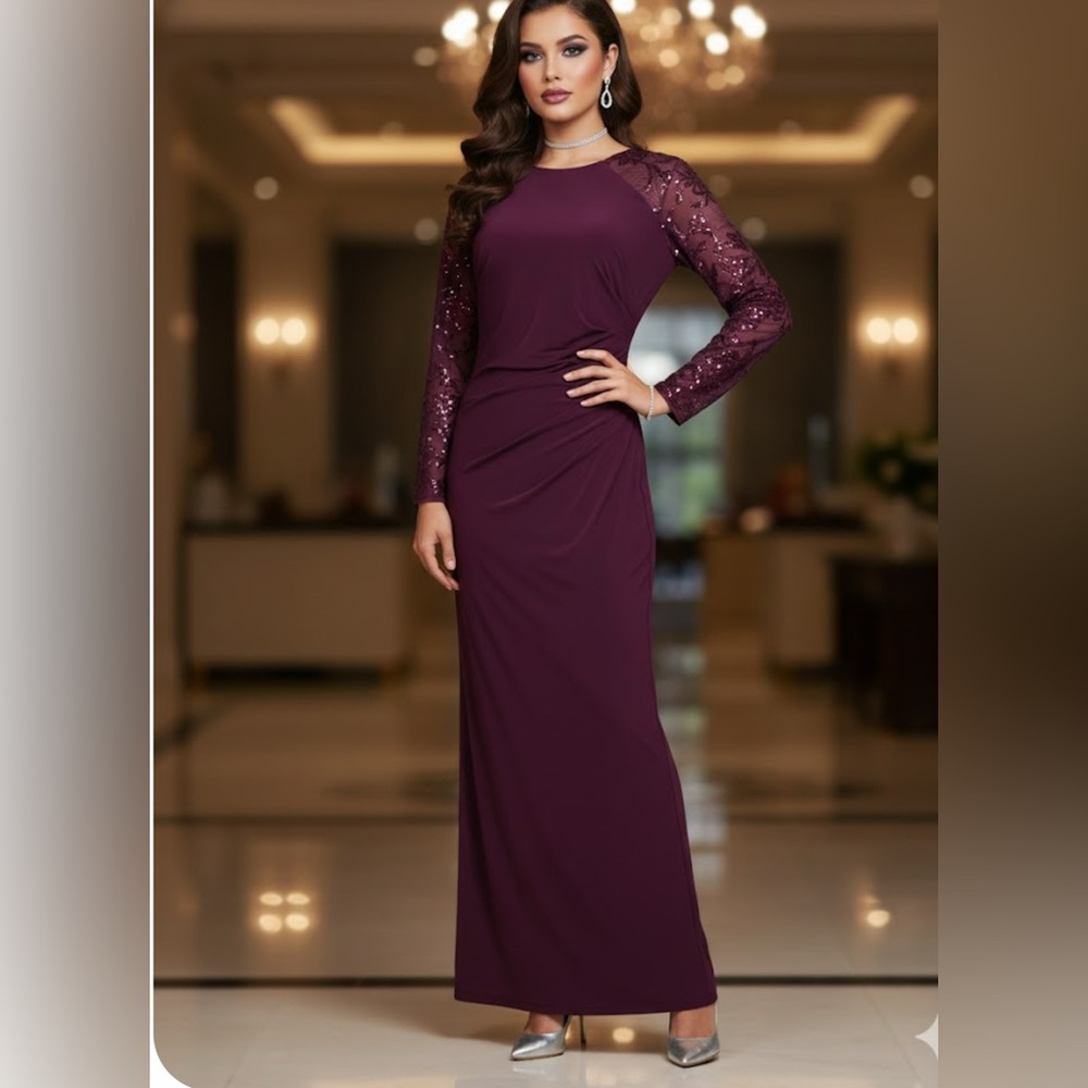Jessica Howard Burgundy Long Sleeve Dress